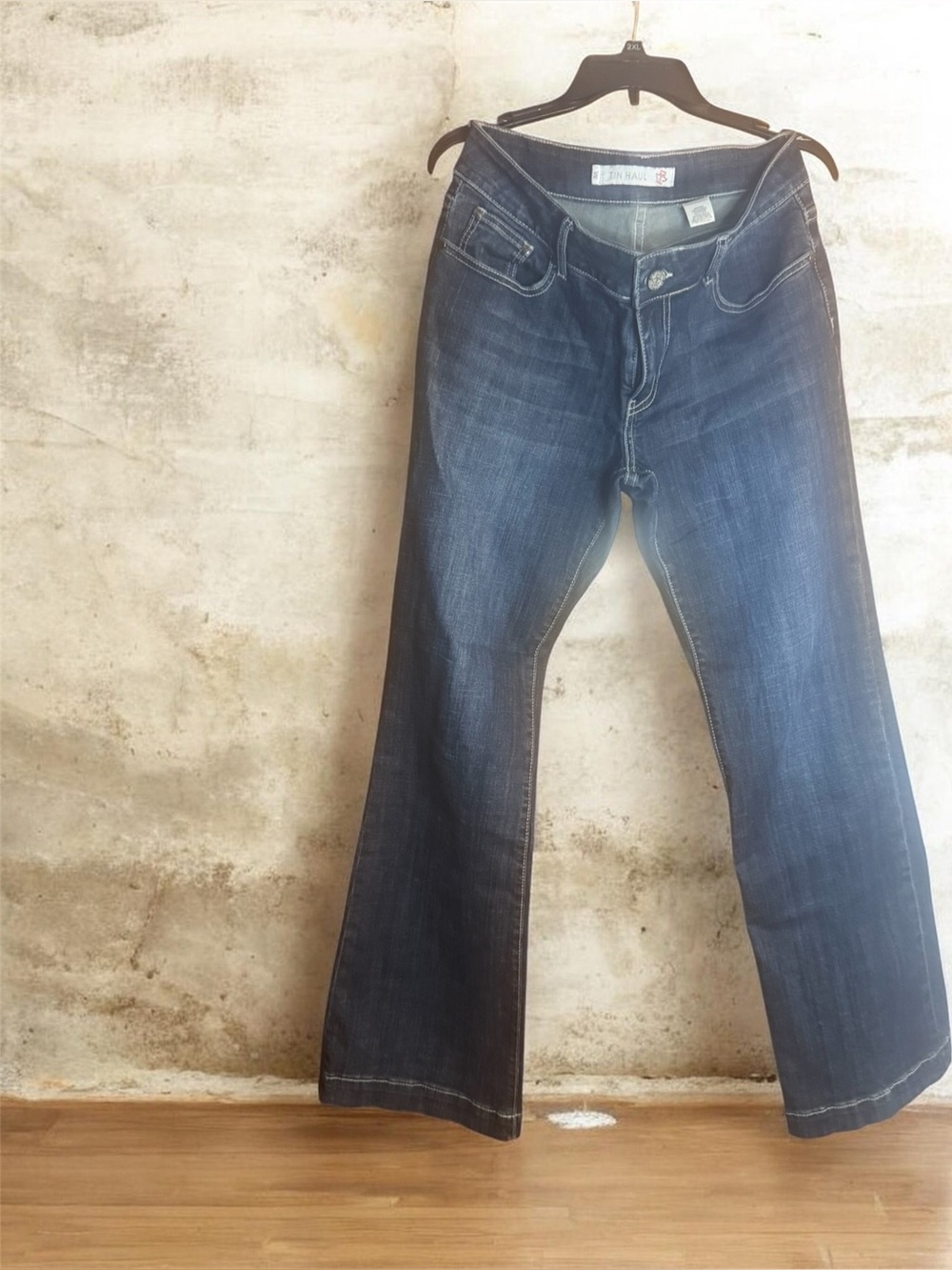 Tin Haul jeans by Buckle, mid rise dark wash wide leg long length